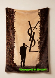 Yves Saint Laurent YSL Warm Amber Tone YSL Logo Runway Print Flannel Throw Blanket IMG_3283